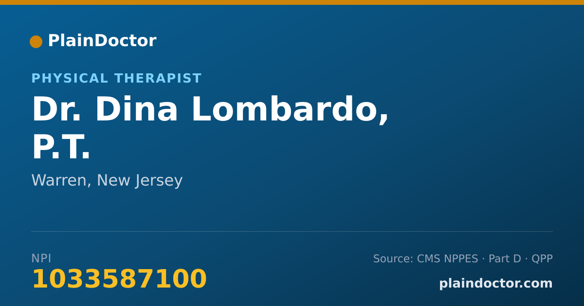 Shareable card for Dina Lombardo, P.T. - Physical Therapist, Warren, NJ