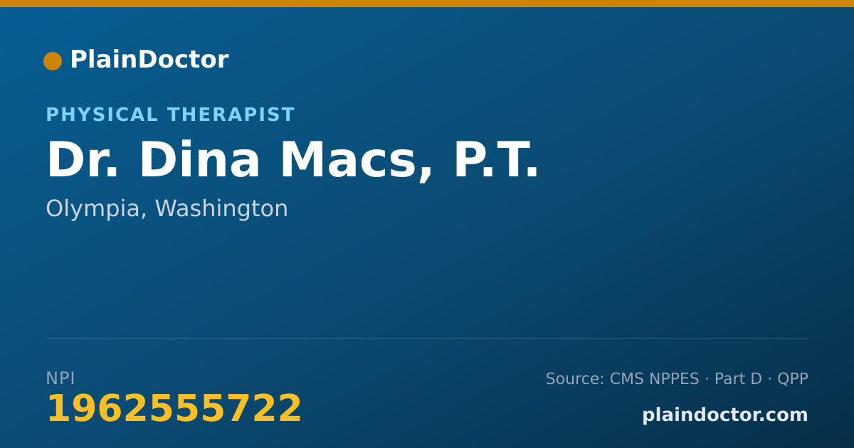 Shareable card for Dina Macs, P.T. - Physical Therapist, Olympia, WA