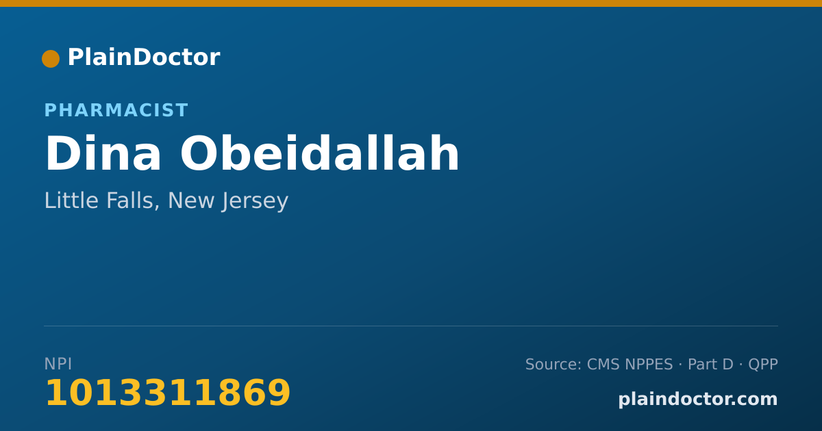 Shareable card for Dina Obeidallah - Pharmacist, Little Falls, NJ