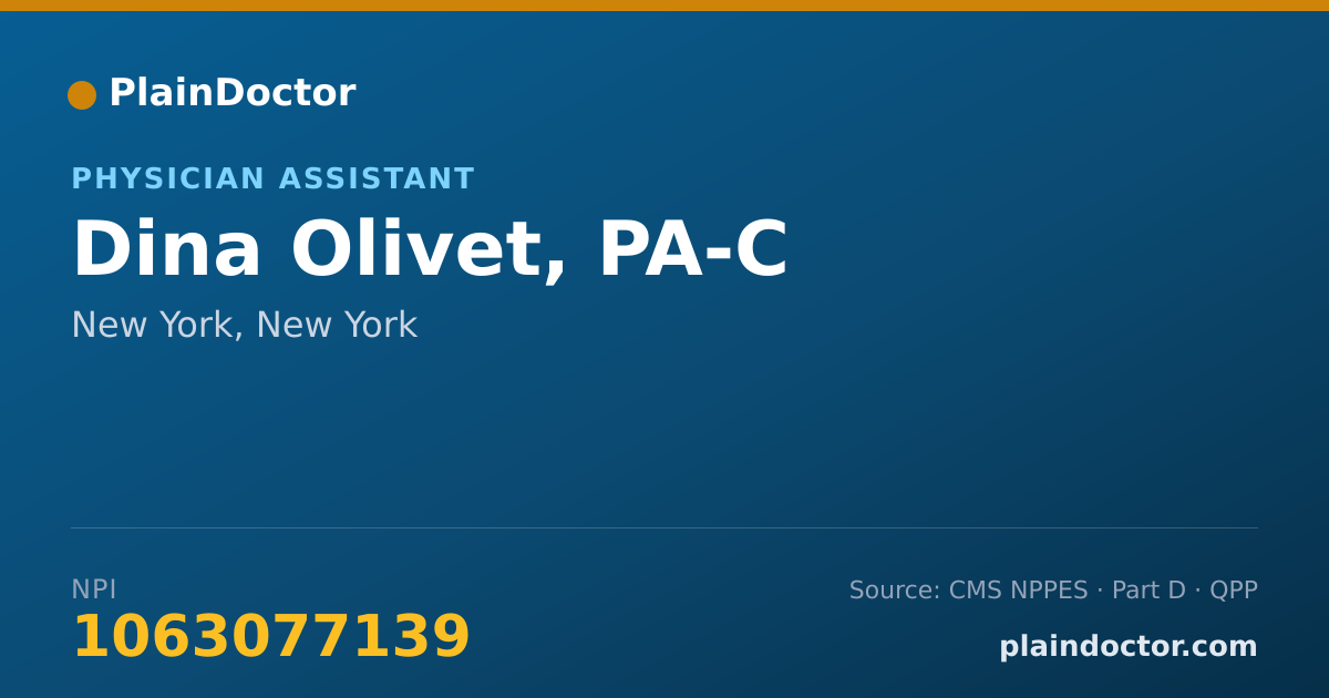 Shareable card for Dina Olivet, PA-C - Physician Assistant, New York, NY