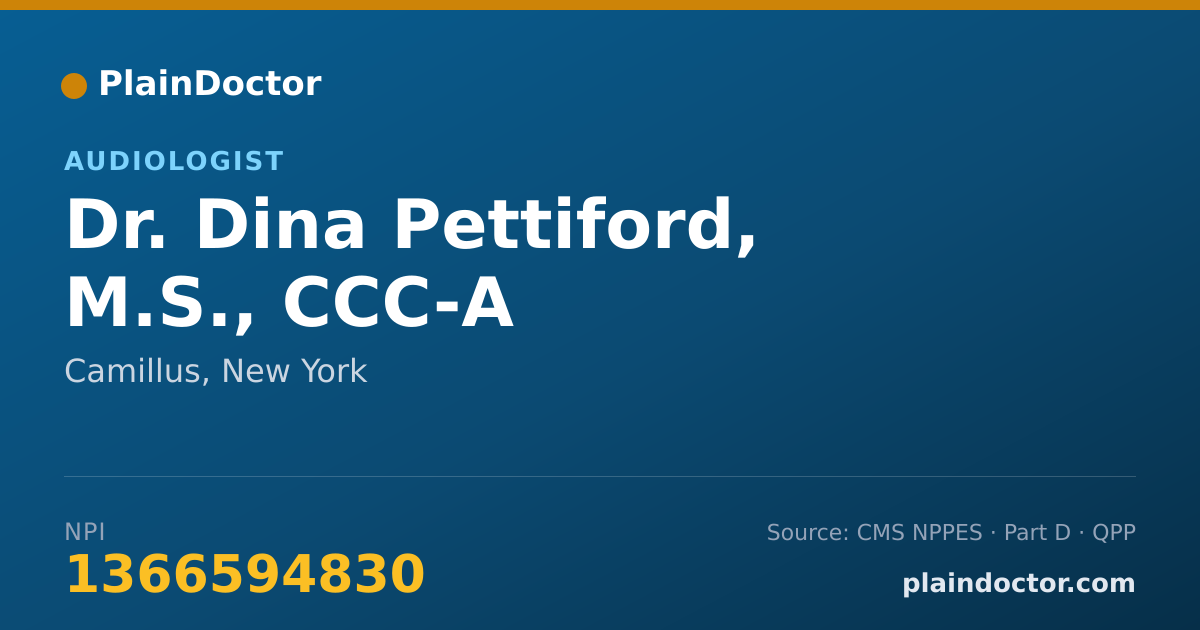 Shareable card for Dina Pettiford, M.S., CCC-A - Audiologist, Camillus, NY