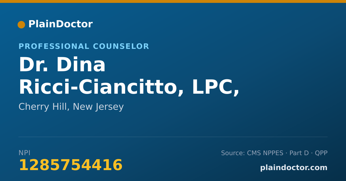 Shareable card for Dina Ricci-Ciancitto, LPC, MS - Professional Counselor, Cherry Hill, NJ
