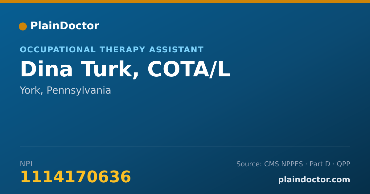 Shareable card for Dina Turk, COTA/L - Occupational Therapy Assistant, York, PA