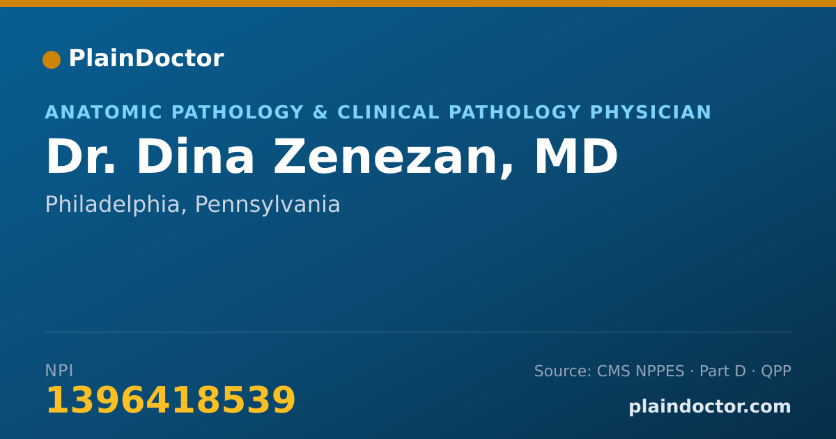 Shareable card for Dina Zenezan, MD - Anatomic Pathology & Clinical Pathology Physician, Philadelphia, PA