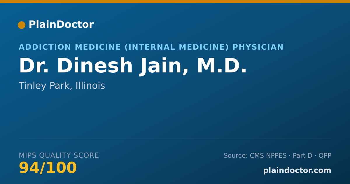 Shareable card for Dinesh Jain, M.D. - Addiction Medicine (Internal Medicine) Physician, Tinley Park, IL