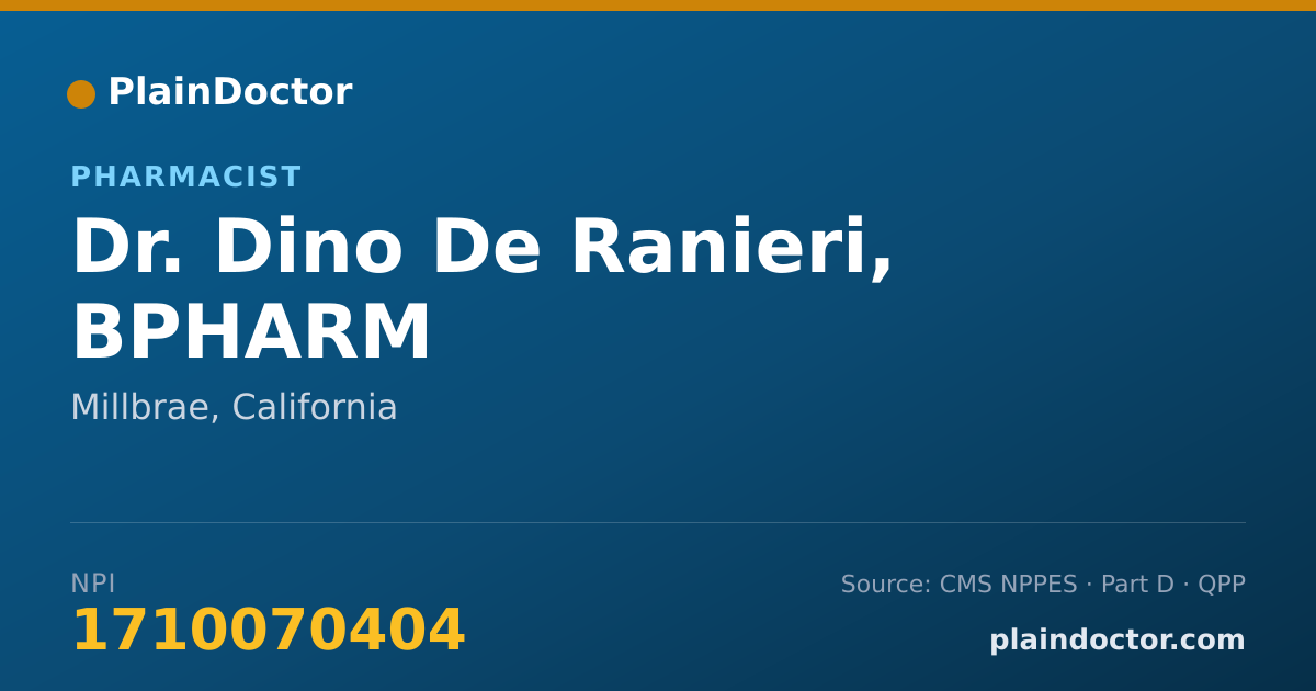 Shareable card for Dino De Ranieri, BPHARM - Pharmacist, Millbrae, CA