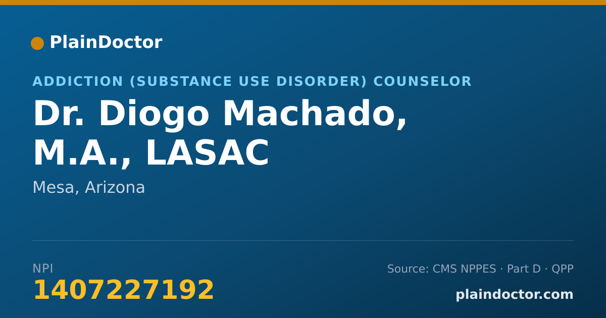 Shareable card for Diogo Machado, M.A., LASAC - Addiction (Substance Use Disorder) Counselor, Mesa, AZ
