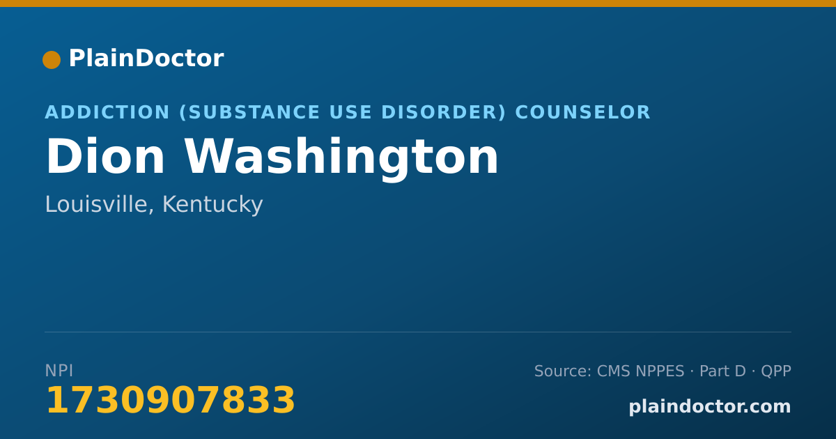 Shareable card for Dion Washington - Addiction (Substance Use Disorder) Counselor, Louisville, KY
