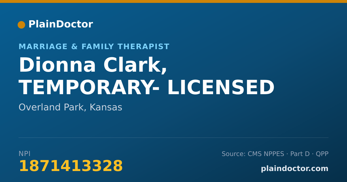 Shareable card for Dionna Clark, TEMPORARY- LICENSED - Marriage & Family Therapist, Overland Park, KS