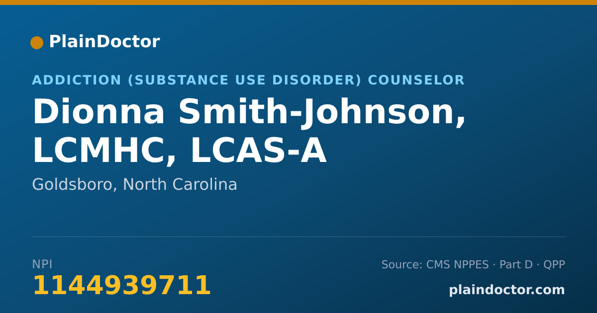 Shareable card for Dionna Smith-Johnson, LCMHC, LCAS-A - Addiction (Substance Use Disorder) Counselor, Goldsboro, NC
