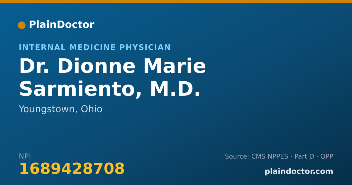 Shareable card for Dionne Marie Sarmiento, M.D. - Internal Medicine Physician, Youngstown, OH