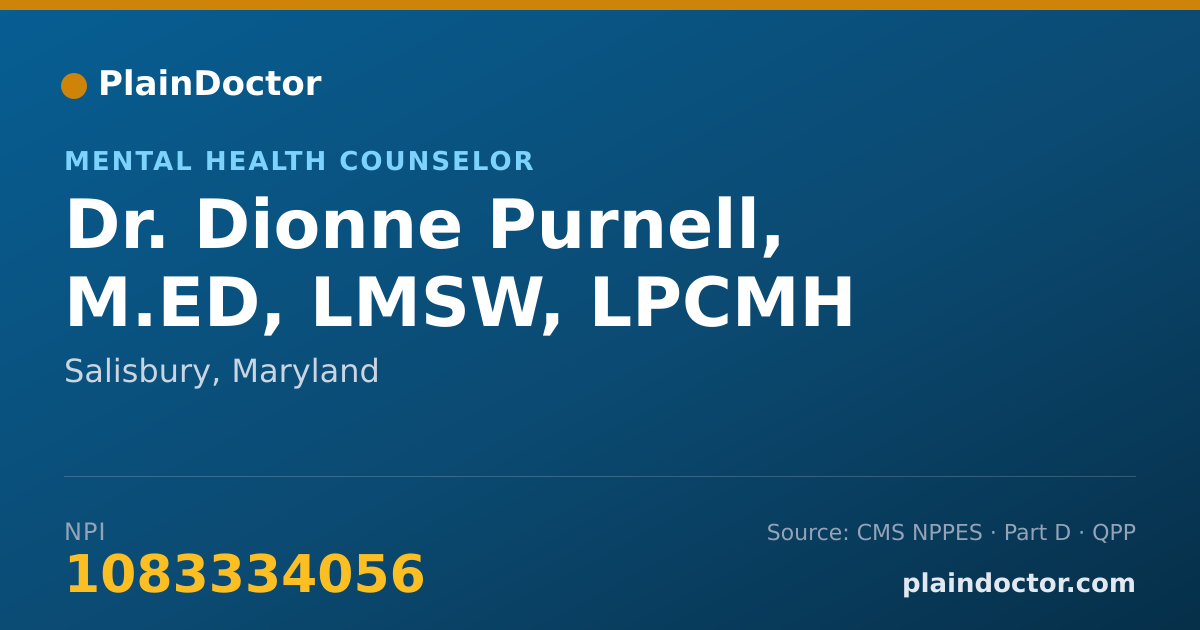 Shareable card for Dionne Purnell, M.ED, LMSW, LPCMH - Mental Health Counselor, Salisbury, MD