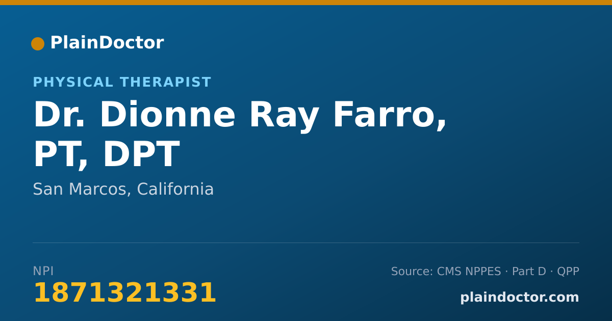 Shareable card for Dionne Ray Farro, PT, DPT - Physical Therapist, San Marcos, CA