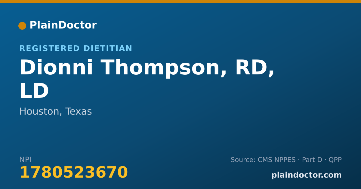 Shareable card for Dionni Thompson, RD, LD - Registered Dietitian, Houston, TX