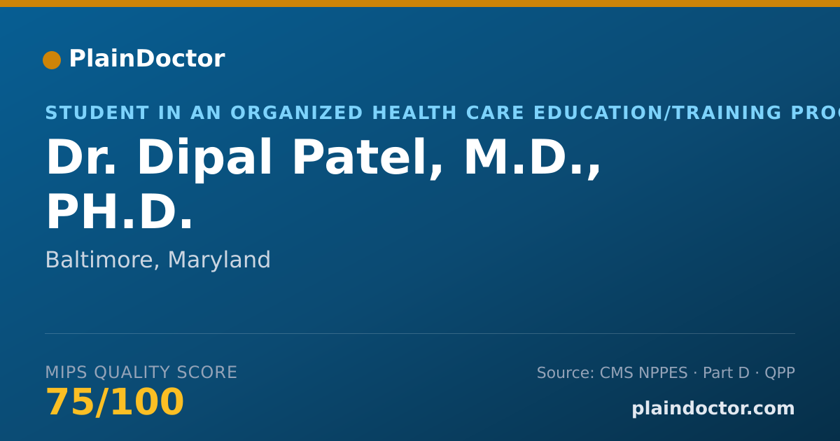 Shareable card for Dipal Patel, M.D., PH.D. - Student in an Organized Health Care Education/Training Program, Baltimore, MD