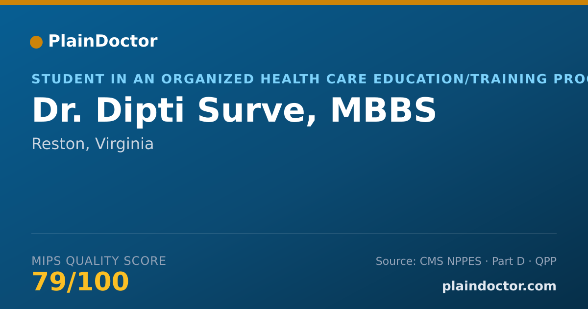 Shareable card for Dipti Surve, MBBS - Student in an Organized Health Care Education/Training Program, Reston, VA