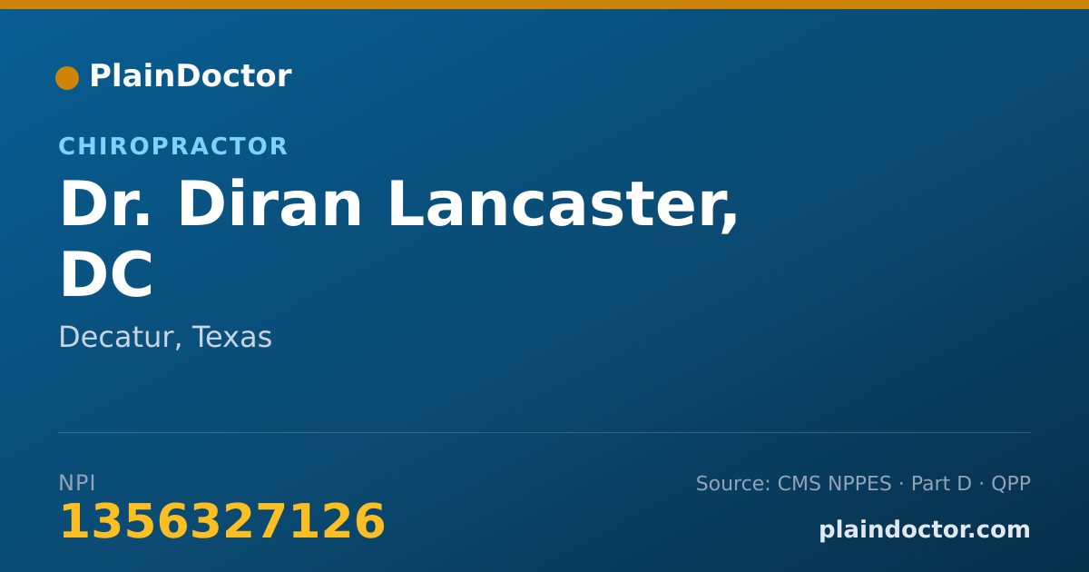 Shareable card for Diran Lancaster, DC - Chiropractor, Decatur, TX