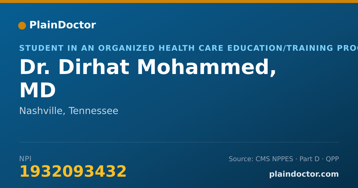 Shareable card for Dirhat Mohammed, MD - Student in an Organized Health Care Education/Training Program, Nashville, TN