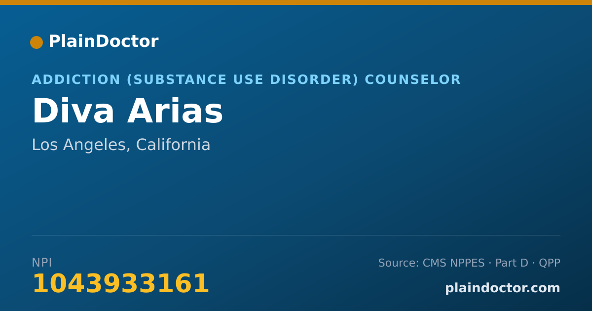 Shareable card for Diva Arias - Addiction (Substance Use Disorder) Counselor, Los Angeles, CA