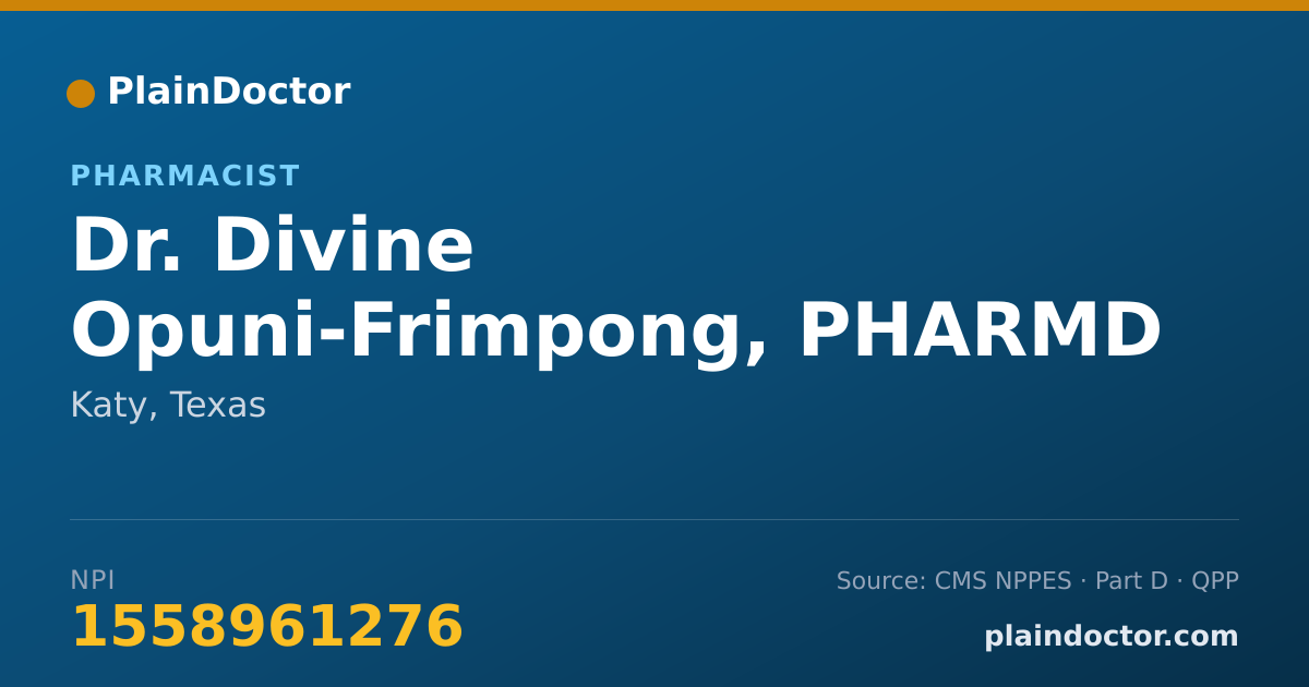 Shareable card for Divine Opuni-Frimpong, PHARMD - Pharmacist, Katy, TX
