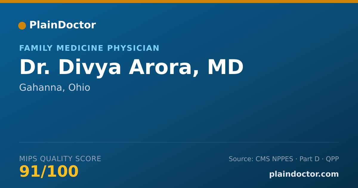 Shareable card for Divya Arora, MD - Family Medicine Physician, Gahanna, OH