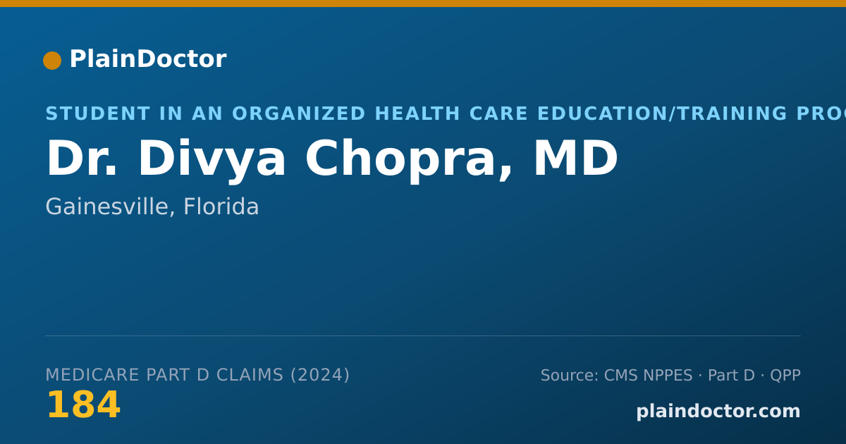Shareable card for Divya Chopra, MD - Student in an Organized Health Care Education/Training Program, Gainesville, FL