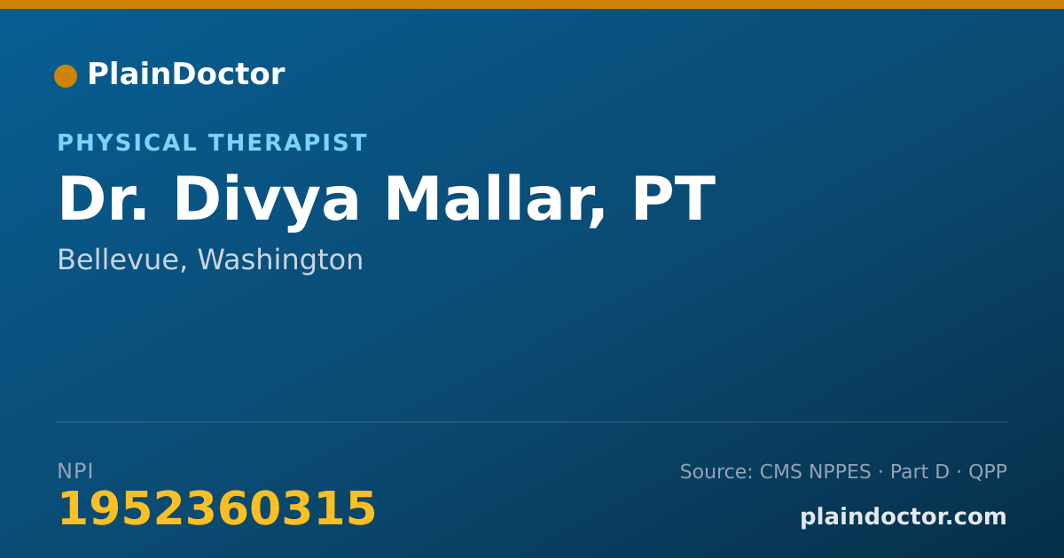 Shareable card for Divya Mallar, PT - Physical Therapist, Bellevue, WA