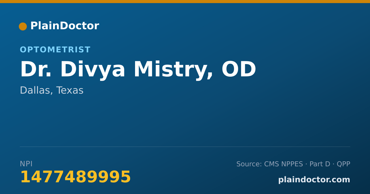 Shareable card for Divya Mistry, OD - Optometrist, Dallas, TX