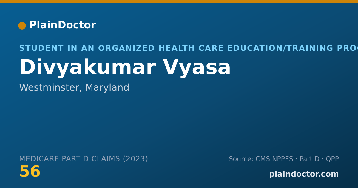 Shareable card for Divyakumar Vyasa - Student in an Organized Health Care Education/Training Program, Westminster, MD