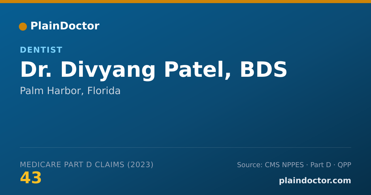 Shareable card for Divyang Patel, BDS - Dentist, Palm Harbor, FL
