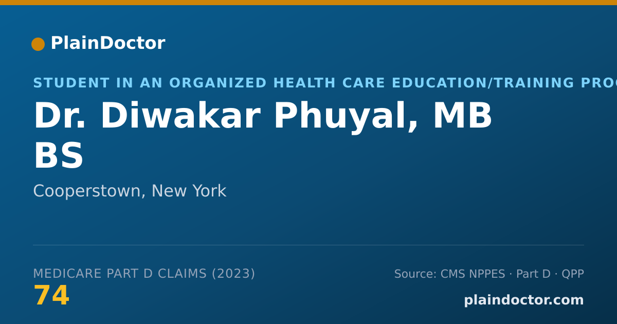 Shareable card for Diwakar Phuyal, MB BS - Student in an Organized Health Care Education/Training Program, Cooperstown, NY