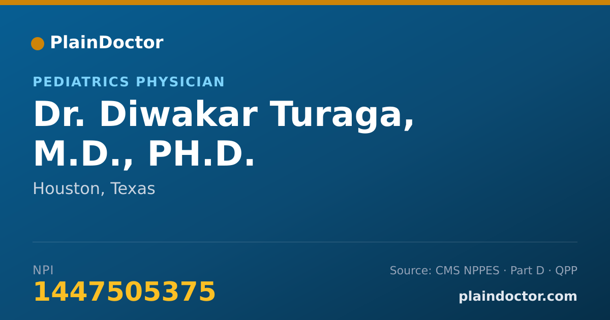 Shareable card for Diwakar Turaga, M.D., PH.D. - Pediatrics Physician, Houston, TX