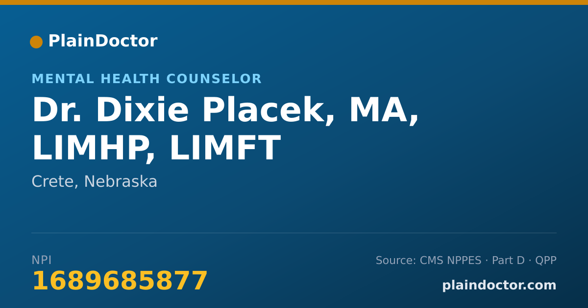 Shareable card for Dixie Placek, MA, LIMHP, LIMFT - Mental Health Counselor, Crete, NE