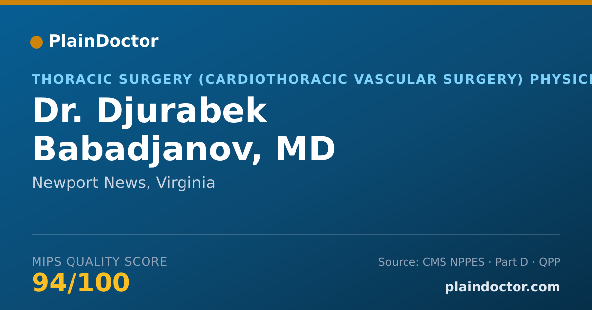 Shareable card for Djurabek Babadjanov, MD - Thoracic Surgery (Cardiothoracic Vascular Surgery) Physician, Newport News, VA