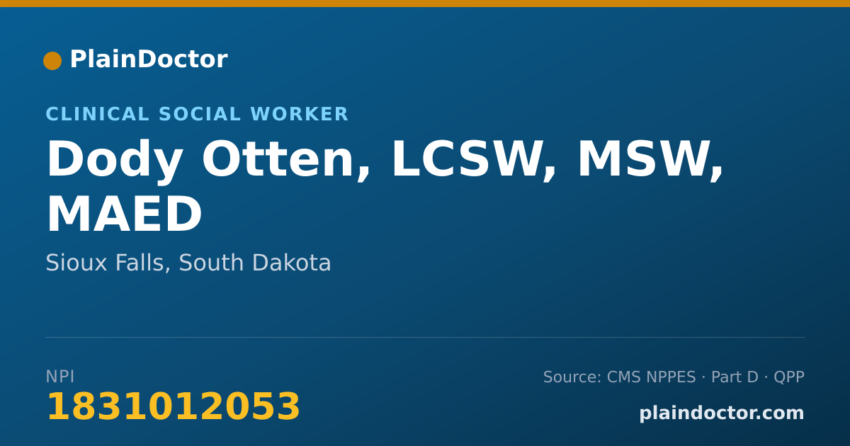 Shareable card for Dody Otten, LCSW, MSW, MAED - Clinical Social Worker, Sioux Falls, SD