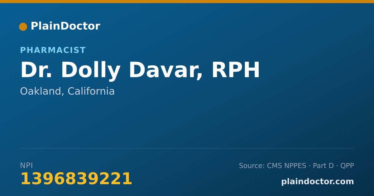 Shareable card for Dolly Davar, RPH - Pharmacist, Oakland, CA