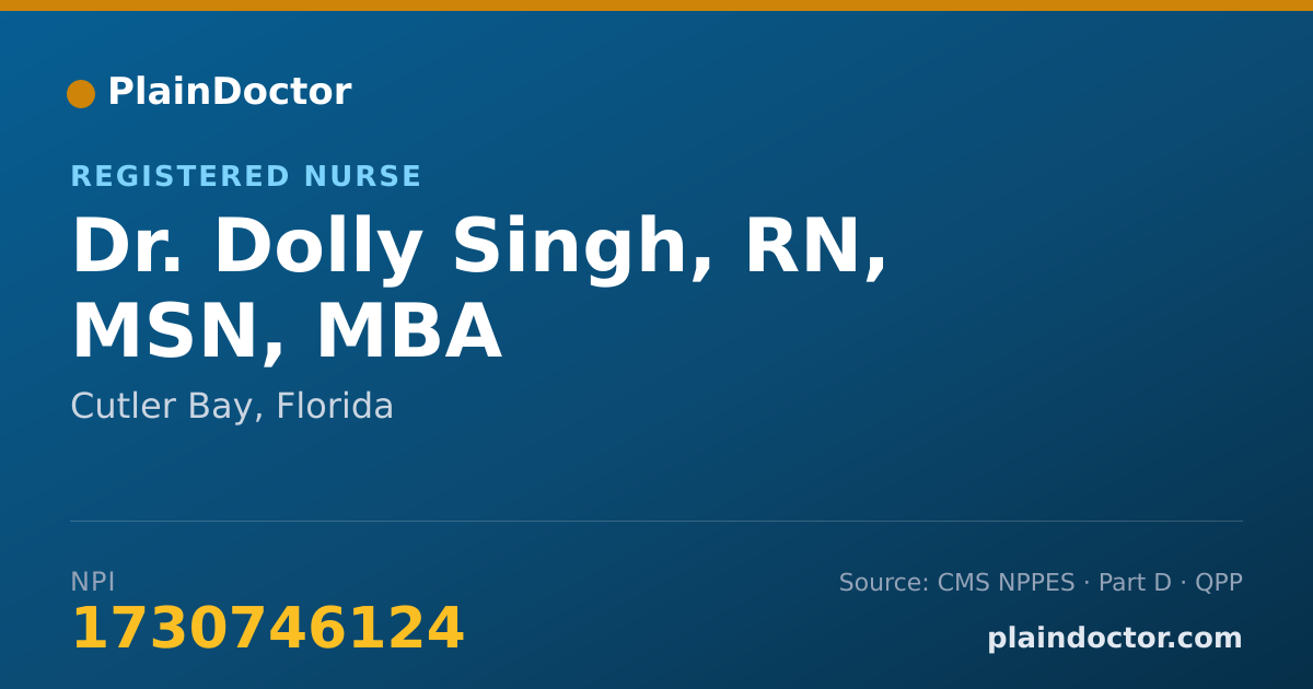 Shareable card for Dolly Singh, RN, MSN, MBA - Registered Nurse, Cutler Bay, FL