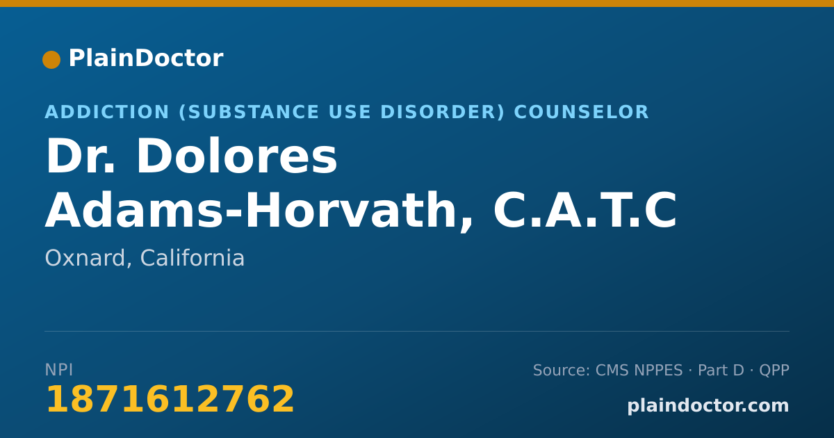 Shareable card for Dolores Adams-Horvath, C.A.T.C .II, C.C.S. - Addiction (Substance Use Disorder) Counselor, Oxnard, CA