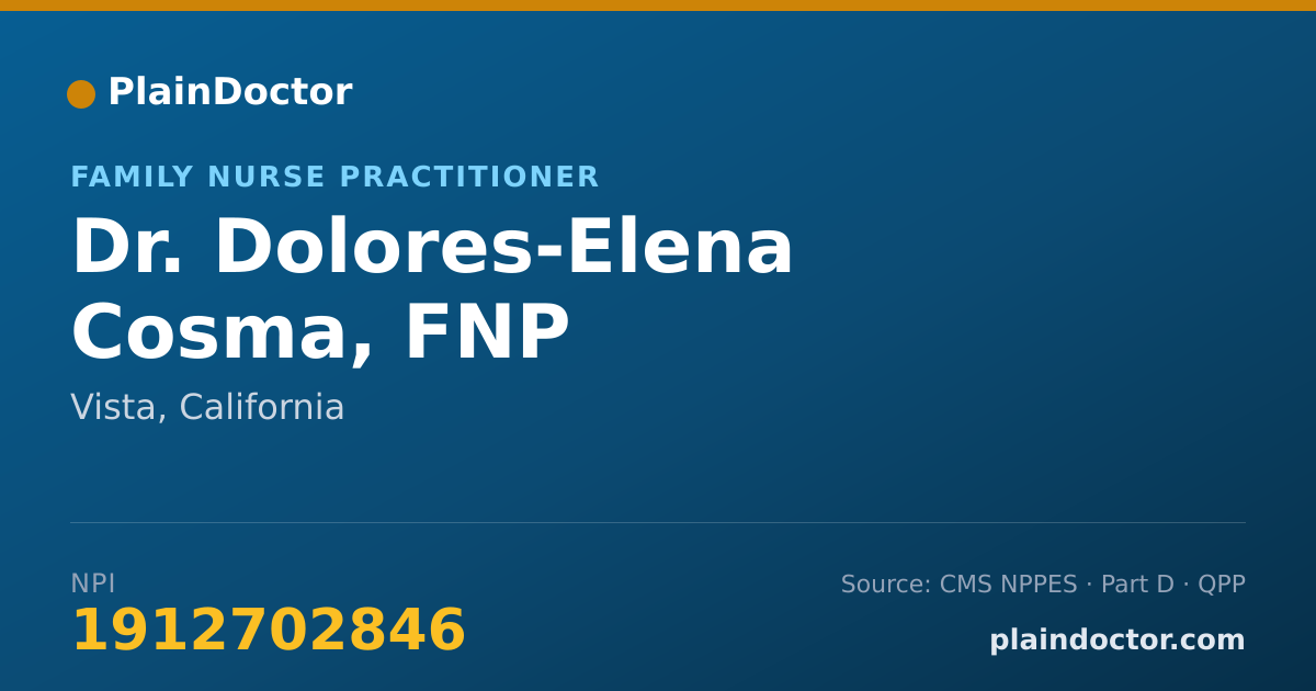 Shareable card for Dolores-Elena Cosma, FNP - Family Nurse Practitioner, Vista, CA