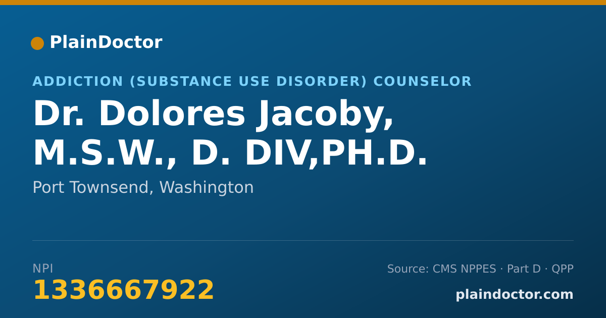 Shareable card for Dolores Jacoby, M.S.W., D. DIV,PH.D. - Addiction (Substance Use Disorder) Counselor, Port Townsend, WA