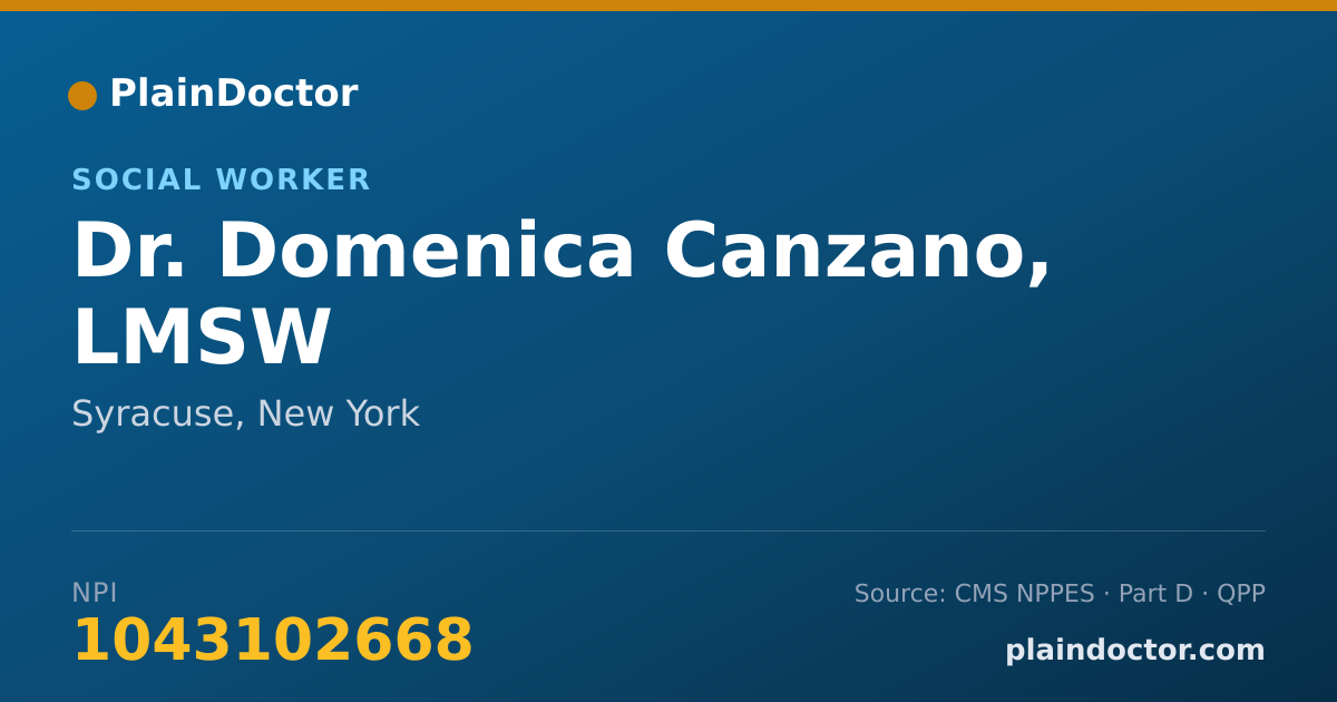 Shareable card for Domenica Canzano, LMSW - Social Worker, Syracuse, NY