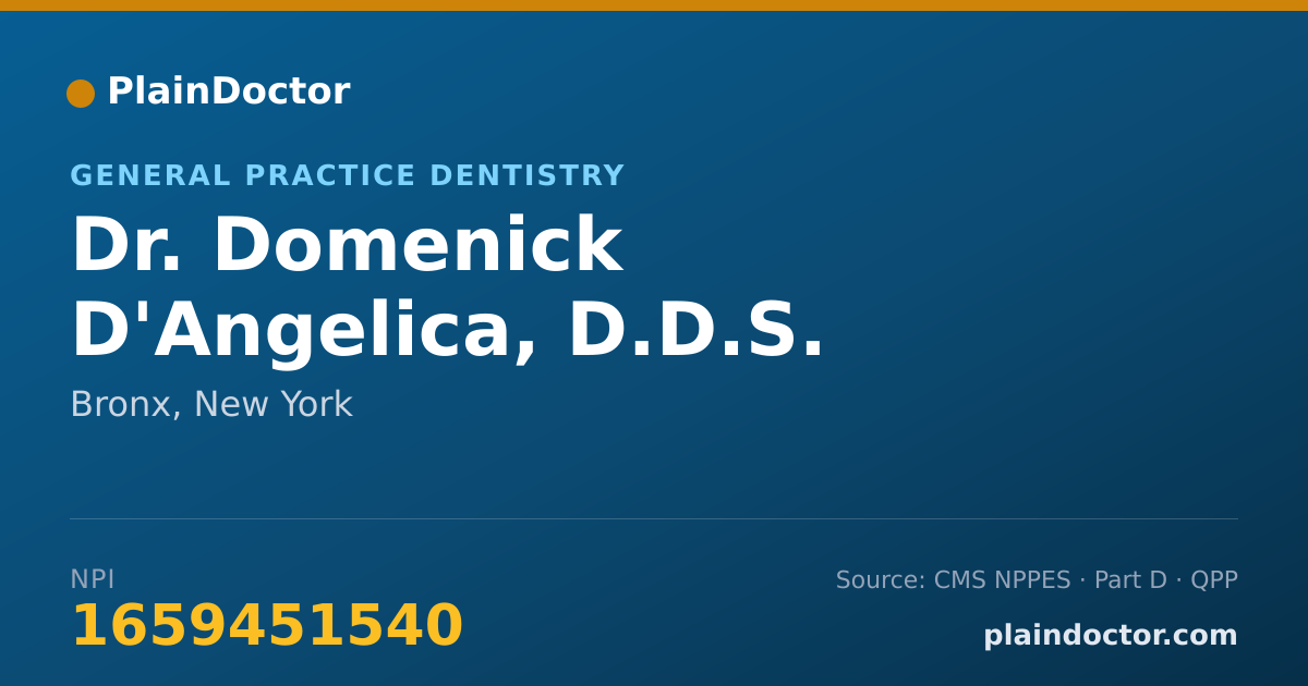 Shareable card for Domenick D'Angelica, D.D.S. - General Practice Dentistry, Bronx, NY
