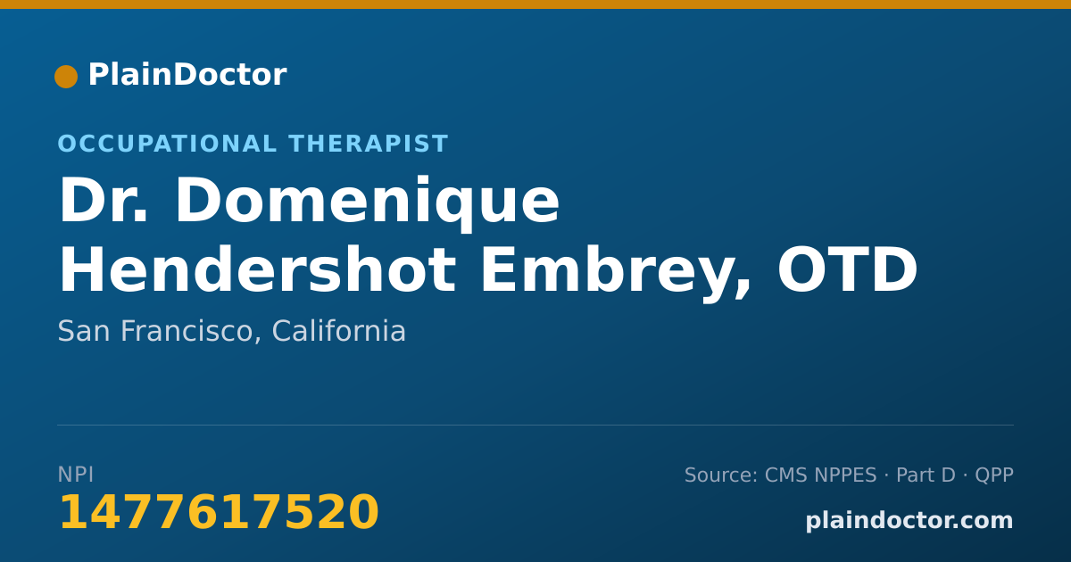 Shareable card for Domenique Hendershot Embrey, OTD M.S.O.T.R. L - Occupational Therapist, San Francisco, CA