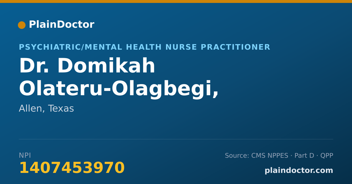 Shareable card for Domikah Olateru-Olagbegi, APRN-PMHNP - Psychiatric/Mental Health Nurse Practitioner, Allen, TX