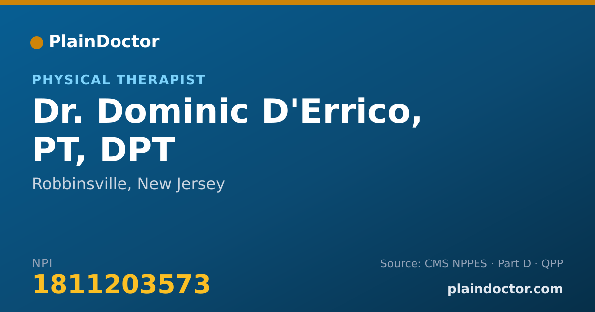 Shareable card for Dominic D'Errico, PT, DPT - Physical Therapist, Robbinsville, NJ