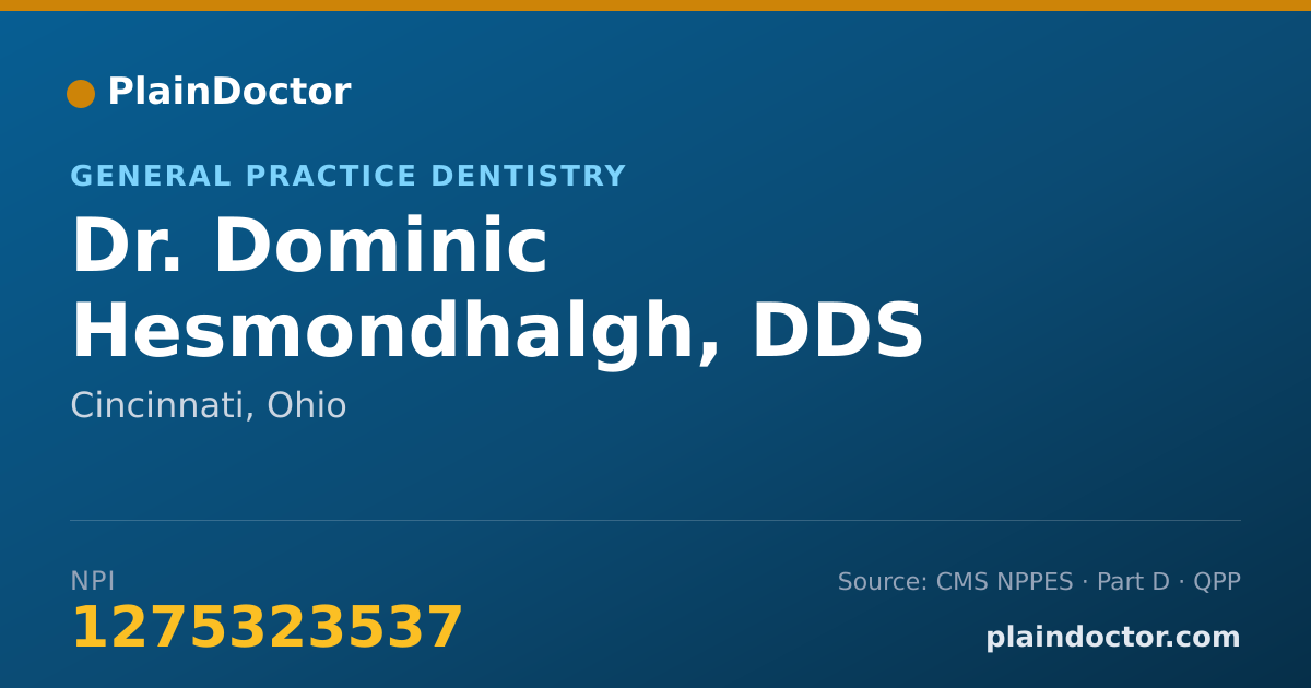 Shareable card for Dominic Hesmondhalgh, DDS - General Practice Dentistry, Cincinnati, OH
