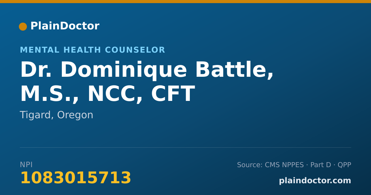 Shareable card for Dominique Battle, M.S., NCC, CFT - Mental Health Counselor, Tigard, OR