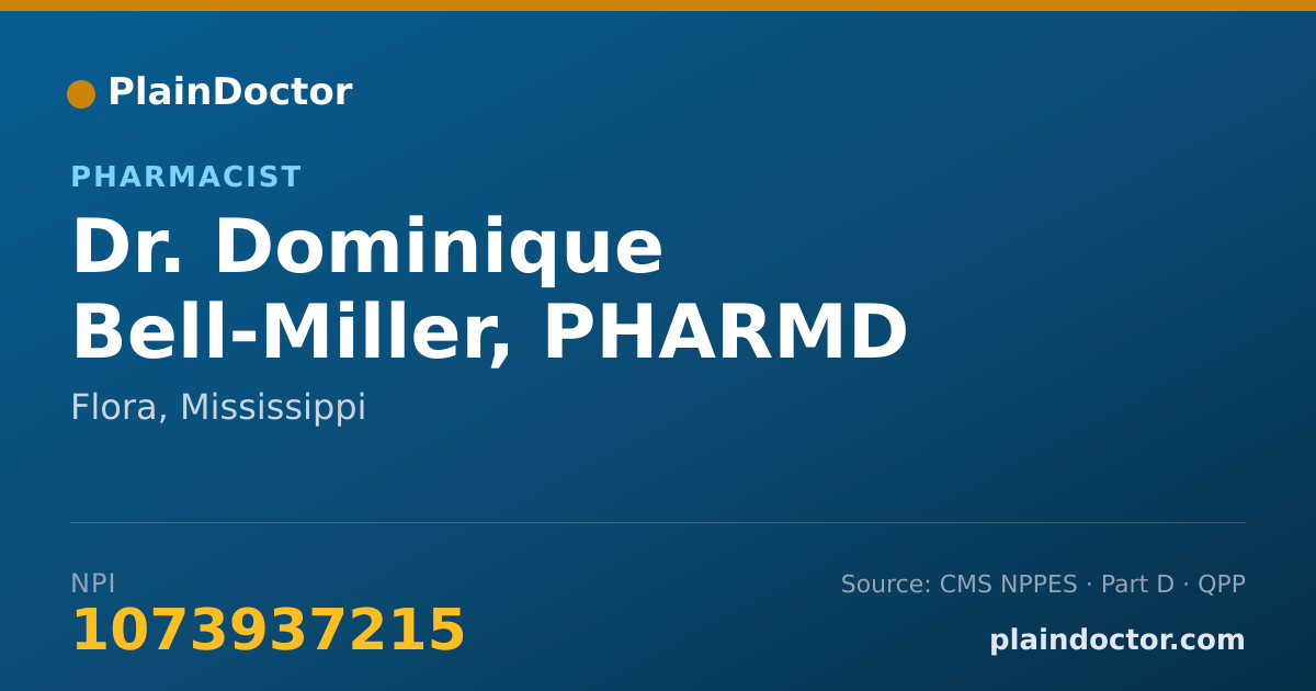 Shareable card for Dominique Bell-Miller, PHARMD - Pharmacist, Flora, MS