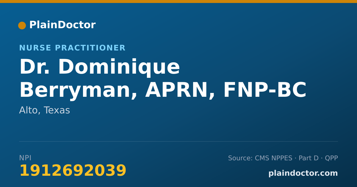 Shareable card for Dominique Berryman, APRN, FNP-BC - Nurse Practitioner, Alto, TX