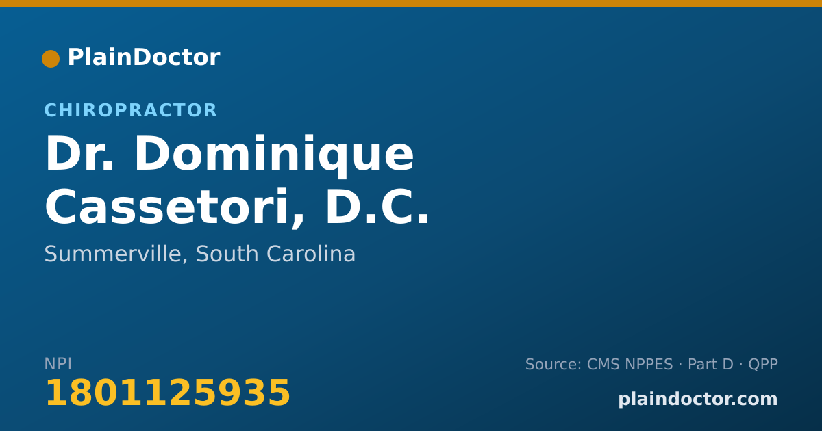 Shareable card for Dominique Cassetori, D.C. - Chiropractor, Summerville, SC